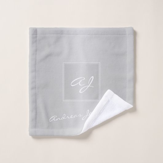 Monogram modern zilvergrijs elegant metallic bad handdoek (Wasdoekje)