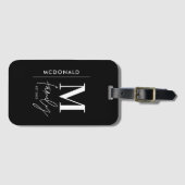 Monogram modern zwart gepersonaliseerde familie el bagagelabel (Voorkant (horizontaal))