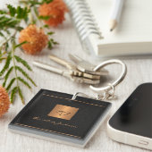 Monogram modern zwart goud elegante scriptnaam sleutelhanger (Voorkant Rechts)