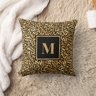 Monogram Modern Zwart Goud Luipaardprint Kussen