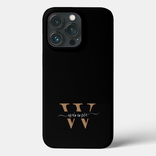 Monogram Modern Zwart Goud Script Naam Case-Mate iPhone Case (Achterkant)