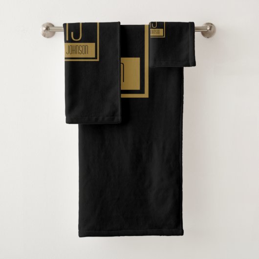 Monogram modern zwart-goudInitiaal Bad Handdoek (Insitu)