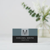 Monogram Modern Zwart & Grijze Achtergrond Visitekaartje (Staand voorkant)