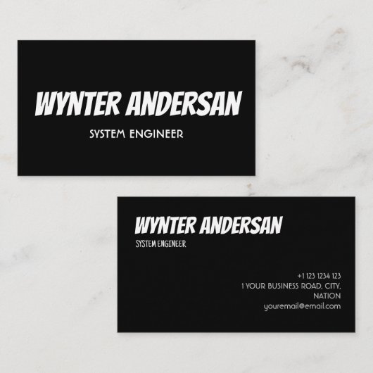 Monogram Modern Zwart Minimale Aangepaste Naam Visitekaartje (Voorkant / Achterkant)