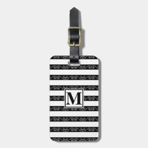 Monogram modern zwart wit gestreept bagagelabel