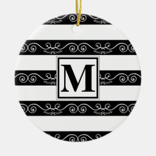 Monogram modern Zwart wit gestreept Keramisch Ornament