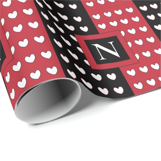 Monogram modern zwart-wit hart cadeaupapier (Rol Hoek)