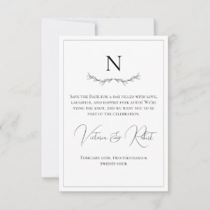 Monogram Modern Zwart & Wit Save The Date