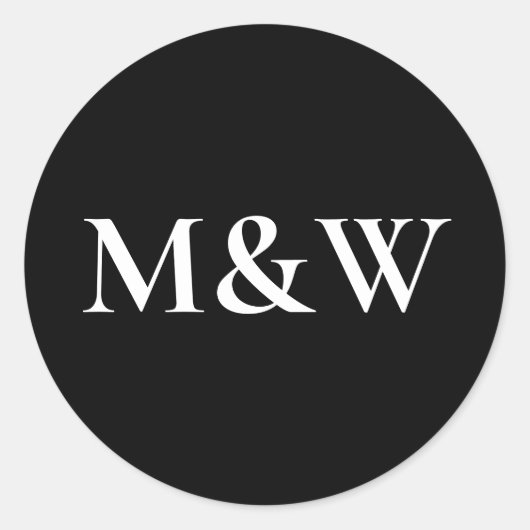 Monogram modern zwart-wit-weduwschap ronde sticker (Voorkant)