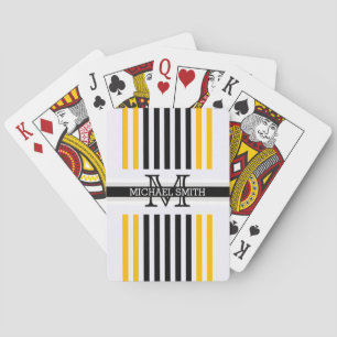 Monogram Modern Zwarte Amber Strepen Patroon Pokerkaarten