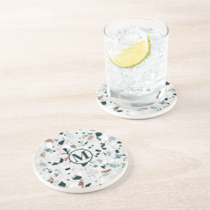 Monogram Moderne Abstract Terrazzo Patroon Zandsteen Onderzetter