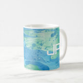 Monogram Moderne Abstracte Art Blue Sjabloon Koffiemok (Voorkant rechts)