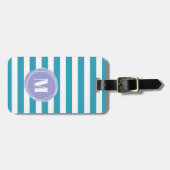 Monogram moderne Aqua Blue Stripes Bagagelabel (Voorkant horizontaal)
