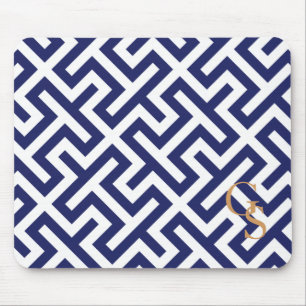 Monogram moderne blauwe abstracte geometrische pat muismat