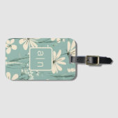 Monogram Moderne Blauwe Bloemen Bagagelabel (Voorkant (horizontaal))