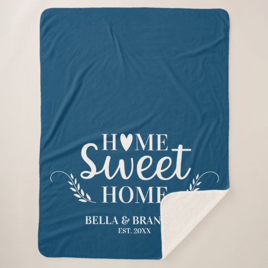 Monogram Moderne Blauwe Pas getrouwd Vastgestelde  Sherpa Deken (Voorkant)