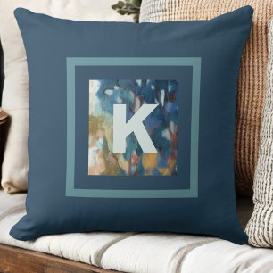 Monogram moderne boerderij blauw blauwgroen waterv kussen