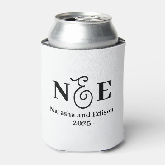 Monogram Moderne Bruiloft Witte Koelbox Blikjeskoeler (Blikje Voorkant)