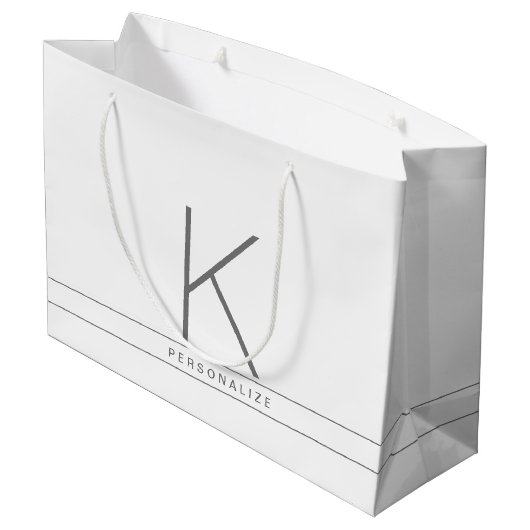 Monogram Moderne Eenvoudige Witte Naam Stripe Groot Cadeauzakje (Achterkant Gekanteld)
