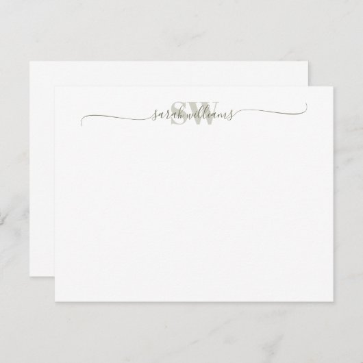 Monogram Moderne Elegant Chic Script Name Notitiekaartje (Voorkant / Achterkant)