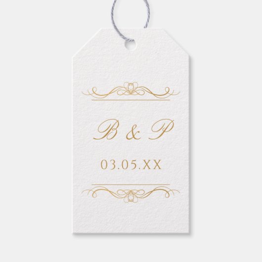 Monogram Moderne Elegante Gouden Script Bruiloft Cadeaulabel (Voorkant)