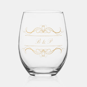 Monogram Moderne Elegante Gouden Wervelende Huweli Wijnglas Zonder Voet