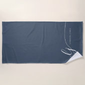 Monogram Moderne Elegante Navy White Script Initia Strandlaken (Voorkant)