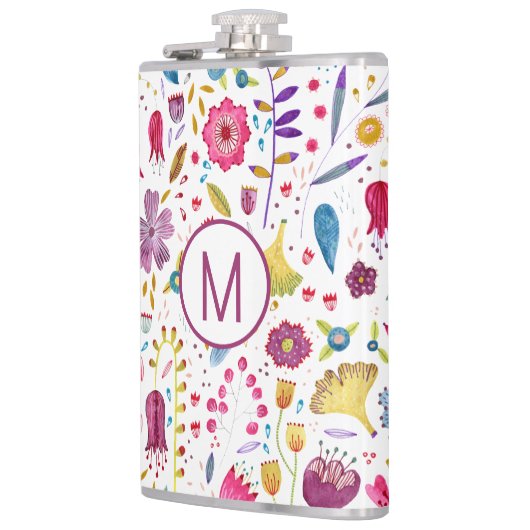 Monogram Moderne Floral Waterverf Heupfles (Links)