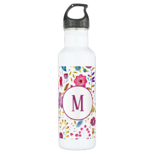 Monogram Moderne Floral Waterverf Waterfles
