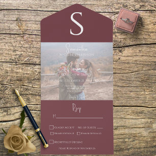 Monogram Moderne foto Bourgondische wijn diner All In One Uitnodiging