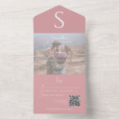 Monogram Moderne foto Roze QR-code All In One Uitnodiging (Binnen)