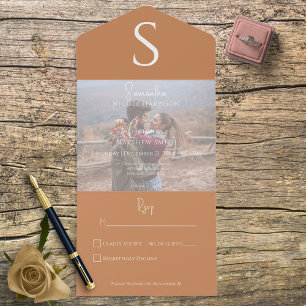 Monogram Moderne Foto verbrand Sinaasappel geen di All In One Uitnodiging