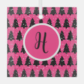 Monogram moderne Fuchsia & Black kerstboom Glas Ornament (Voorkant)