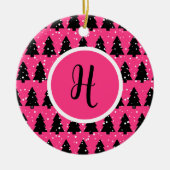 Monogram moderne Fuchsia & Black kerstboom Keramisch Ornament (Voorkant)