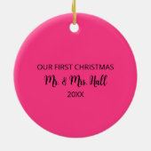 Monogram moderne Fuchsia & Black kerstboom Keramisch Ornament (Achterkant)