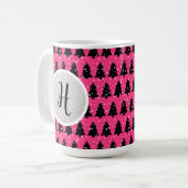 Monogram moderne Fuchsia en zwarte kerstboom Koffiemok (Voorkant links)