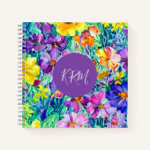 monogram moderne gepersonaliseerde bloemkunst notitieboek (Voorkant)