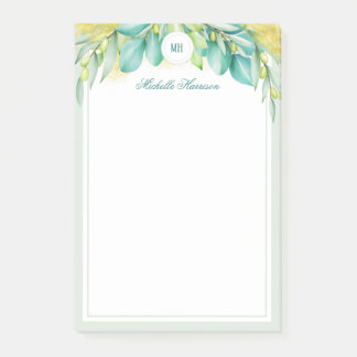 Monogram Moderne Greenery Eucalyptus Leaves Olive Post-it® Notes