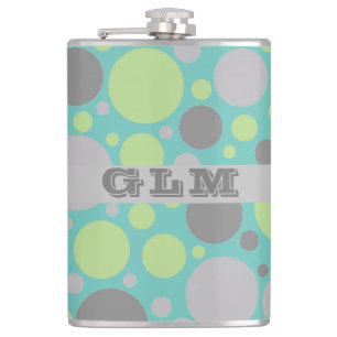Monogram moderne grijze en groene belletjes heupfles