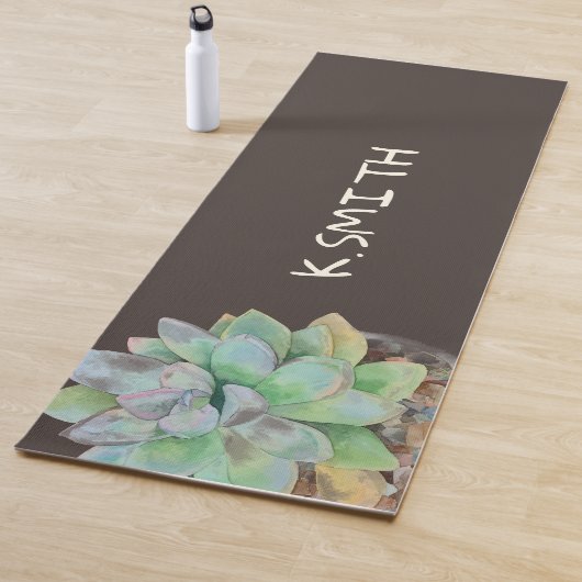 Monogram Moderne handgetekende Waterverf Succulent Yogamat (In situ)