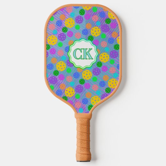Monogram moderne kleurrijke pickleballs pickleball paddle (Voorkant)