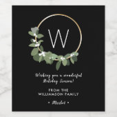 Monogram Moderne krans Gepersonaliseerde Kerstmis Wijn Etiket (Enkel label)