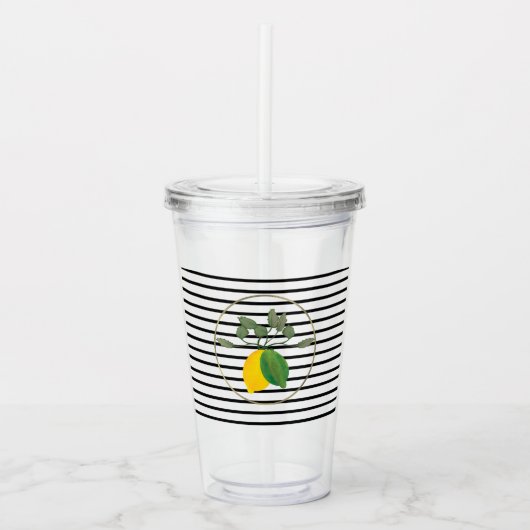 Monogram moderne Limoen Limoncillo Stripes Acryl Drinkbeker (Voorkant)