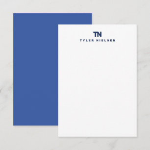 Monogram Moderne Marine Blauwe Typografie Notitiekaartje