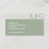 Monogram Moderne Minimale Sage Groene Beroeps Visitekaartje (Achterkant)