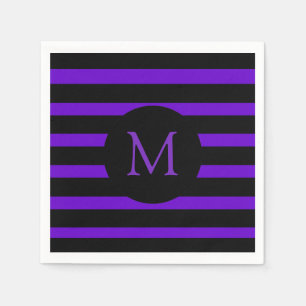 Monogram moderne Paarse en zwarte Stripes Servetten