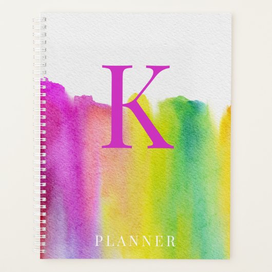 Monogram moderne regenboogWaterverf Planner (Voorkant)