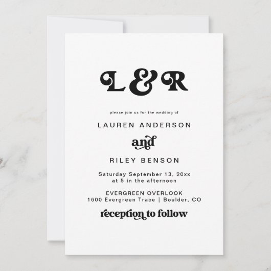 Monogram Moderne Retro 70's bruiloft uitnodiging (Voorkant)