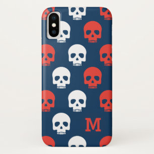 Monogram. Moderne rode en witte schedels. iPhone X Hoesje