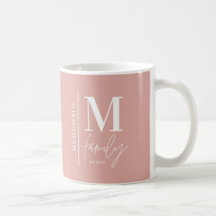 Monogram moderne roze gepersonaliseerde fotofamili koffiemok